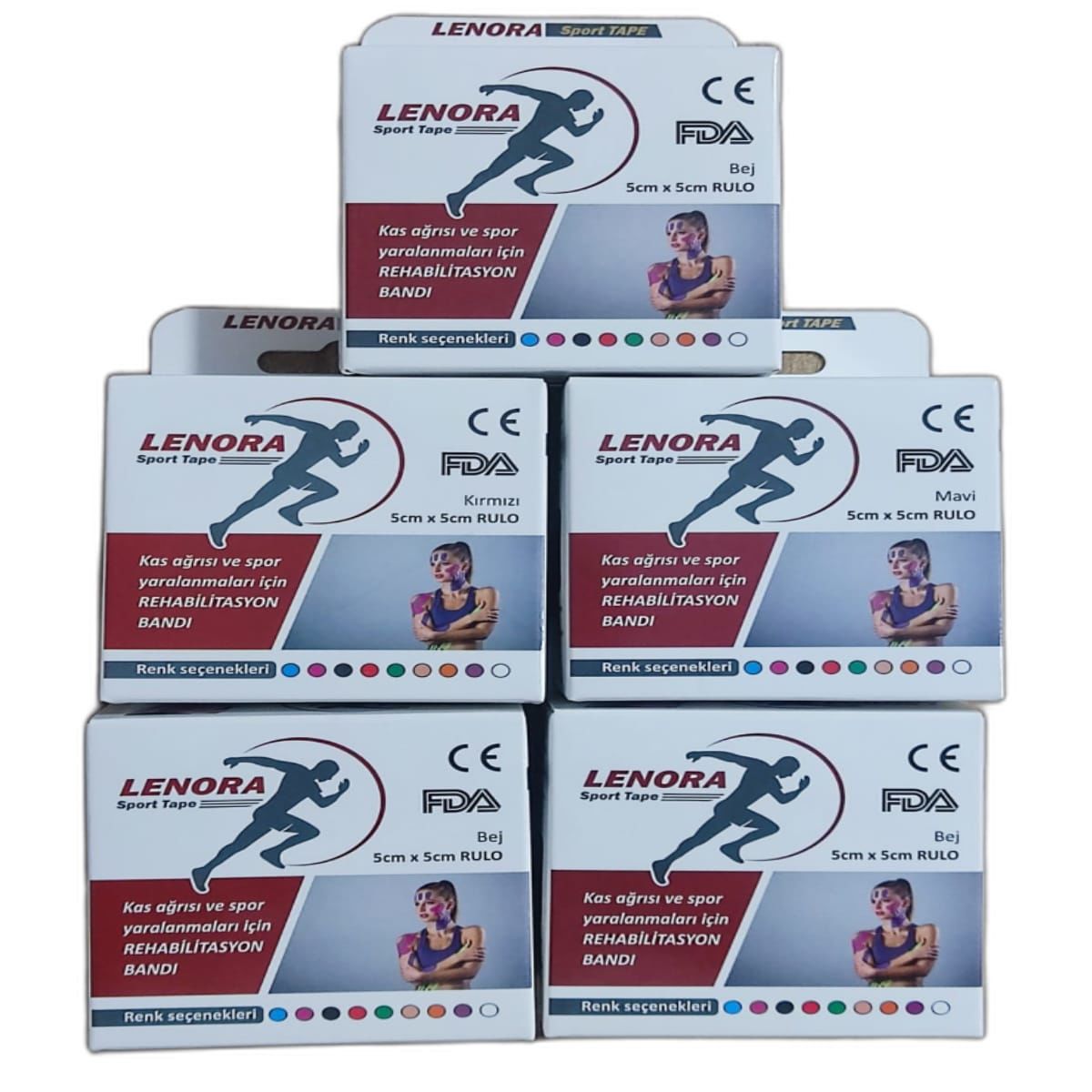 LENORA Kinesiology Ağrı Bandı Kırmızı 5 Metre X 5 Cm 5 Adet