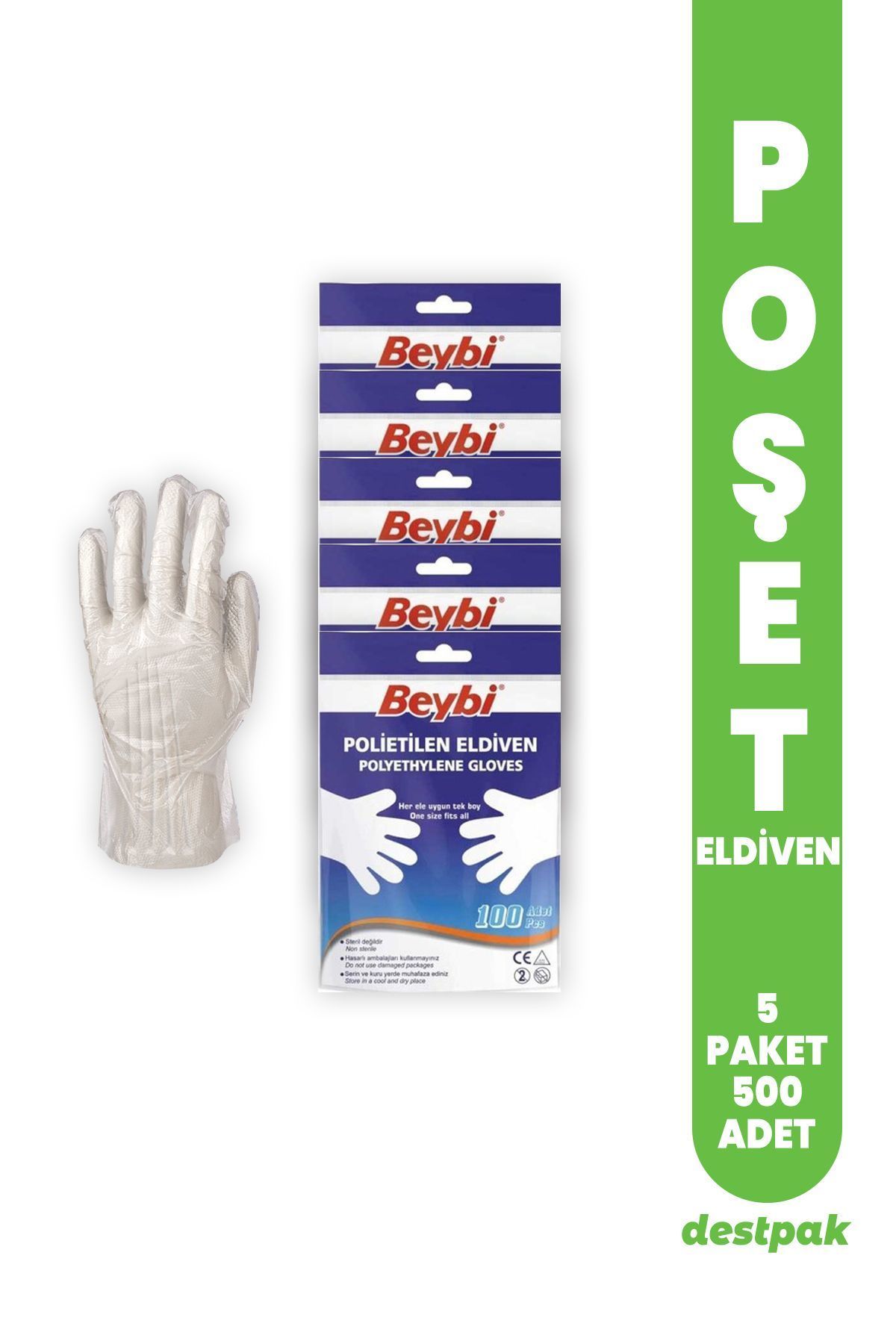 Beybi Şeffaf Poşet Eldiven (5 PAKET - 500 ADET)