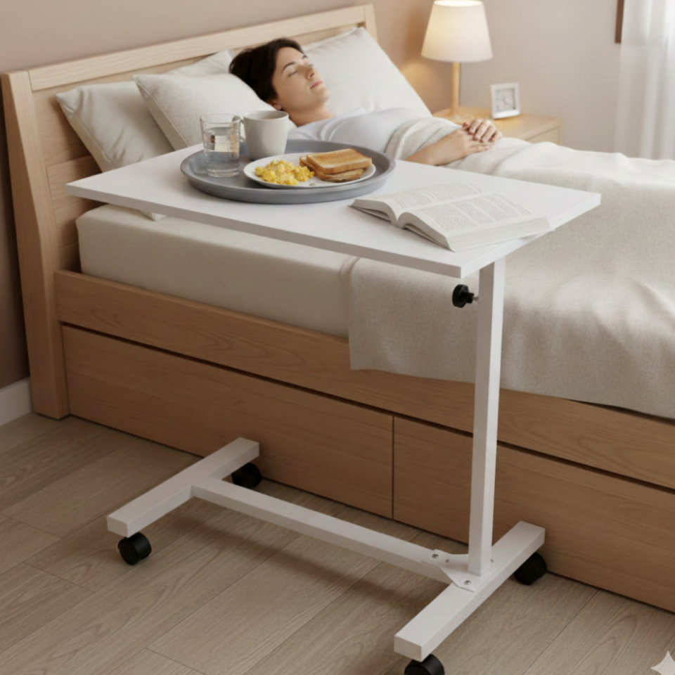 Hasta yemek yeme masası boyu ayarlanabilir