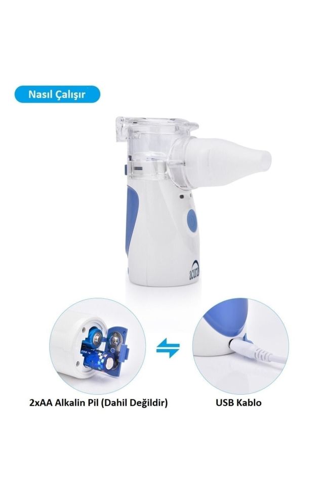 Pilli, USB Kablolu, Yetişkin ve Çocuk Maske Mesh Nebulizatör
