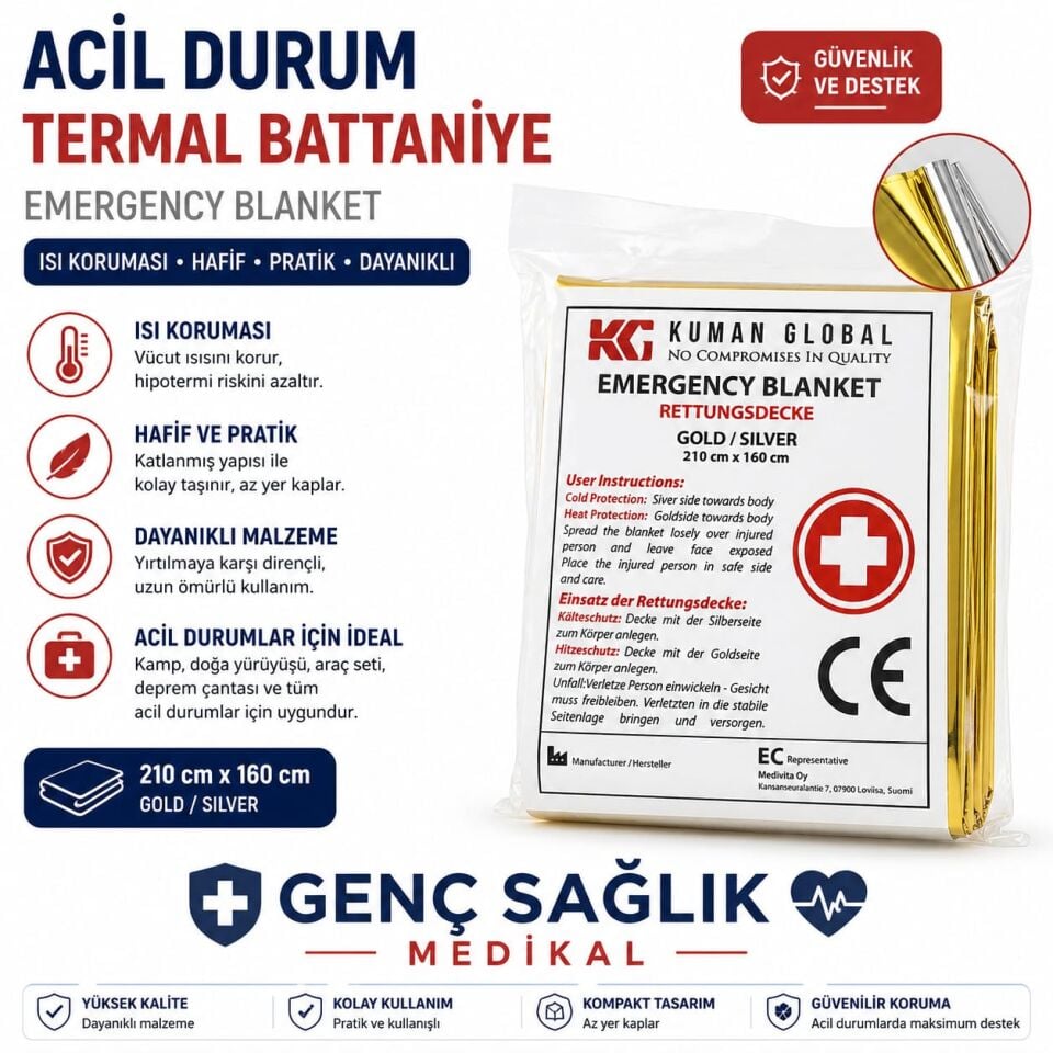 Acil Durum Termal Battaniye 160x210 cm Gold-Gümüş