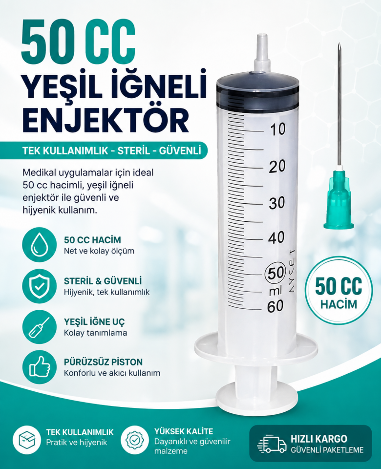 50 ml 3P Yeşil İğneli Enjektör Genject