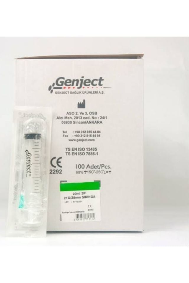 Genject 3 Parçalı Yeşil İğneli 20 cc Enjektör