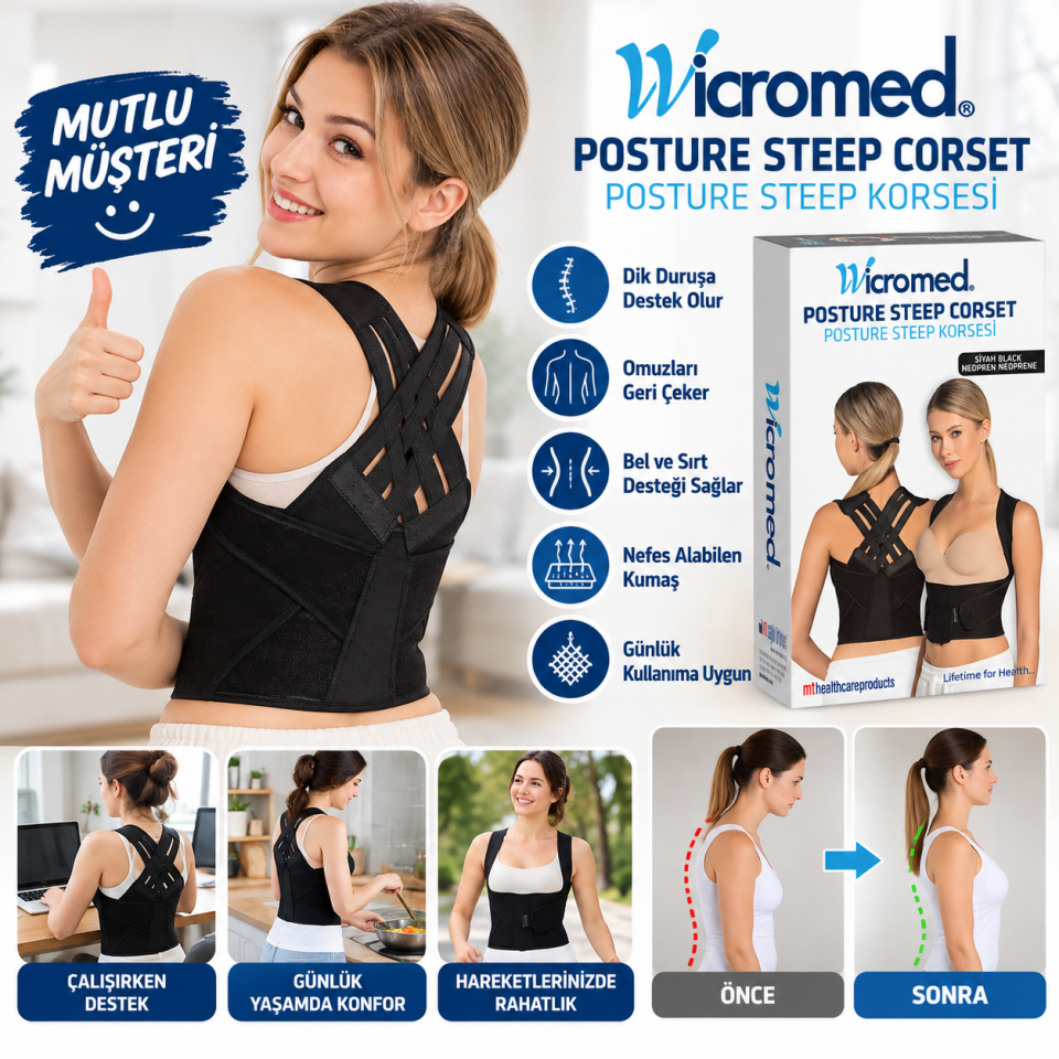 Wicromed Dik Duruş Korsesi Posture-Steep Neopren Siyah
