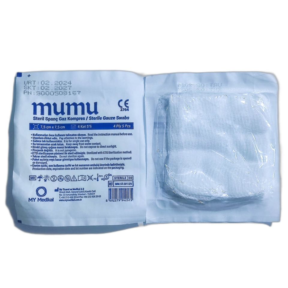 MUMU Steril Spanç 7,5x7,5 5'li Paket 100 adet