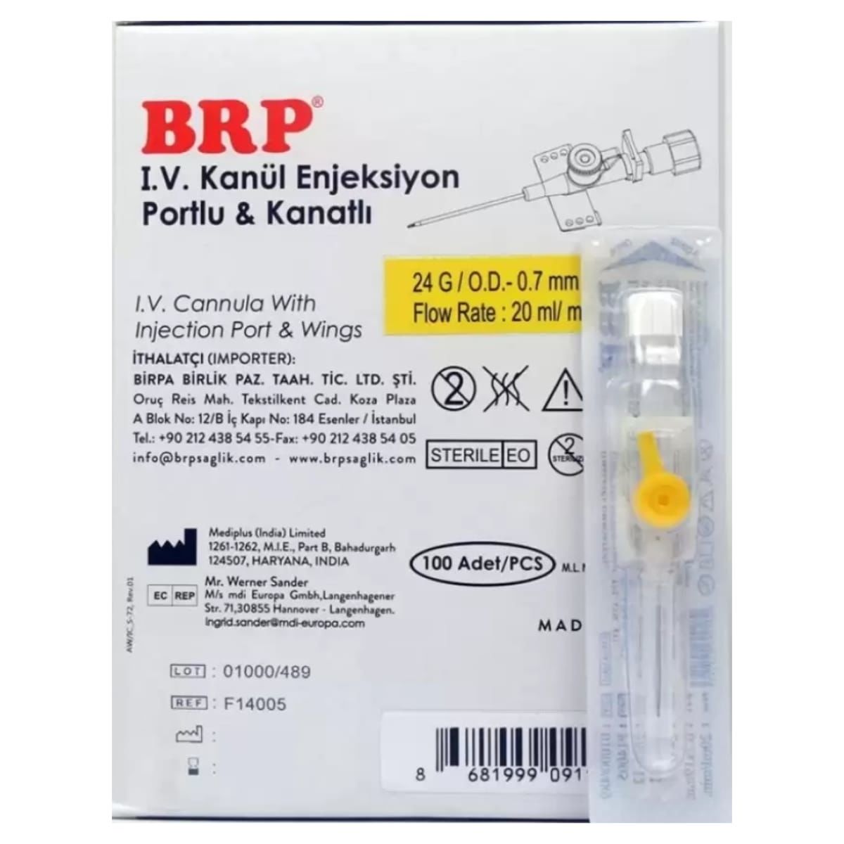 Brp Sarı Intraket Kanül Anjıkot 100'lü