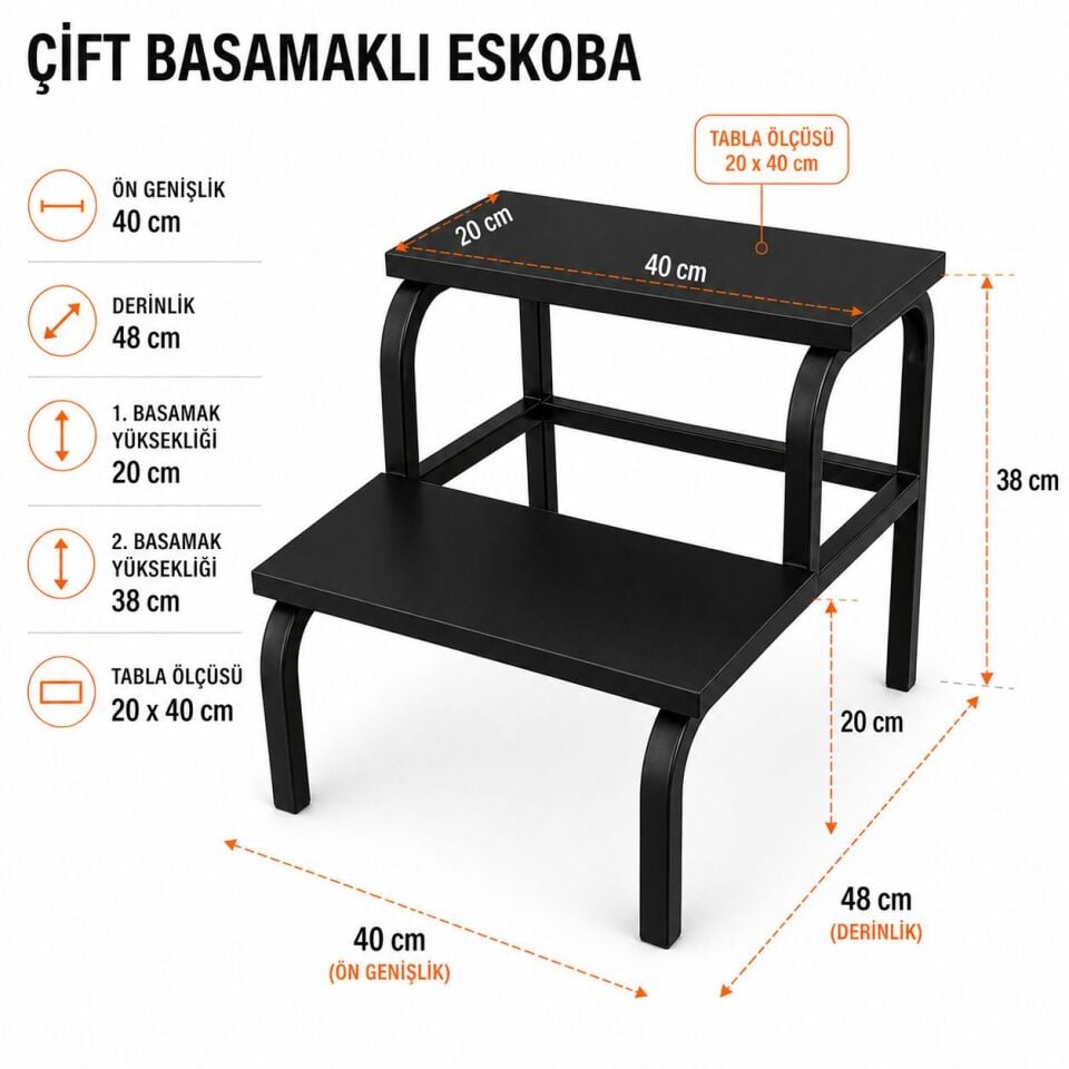 Eskoba Siyah (2 Basamaklı Medikal Tabure)