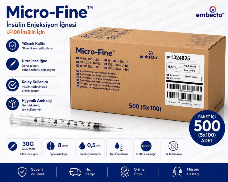 BD Micro-Fine Plus İnsülin Enjektörü 0,5 Ml 100’lü (500 Adet)