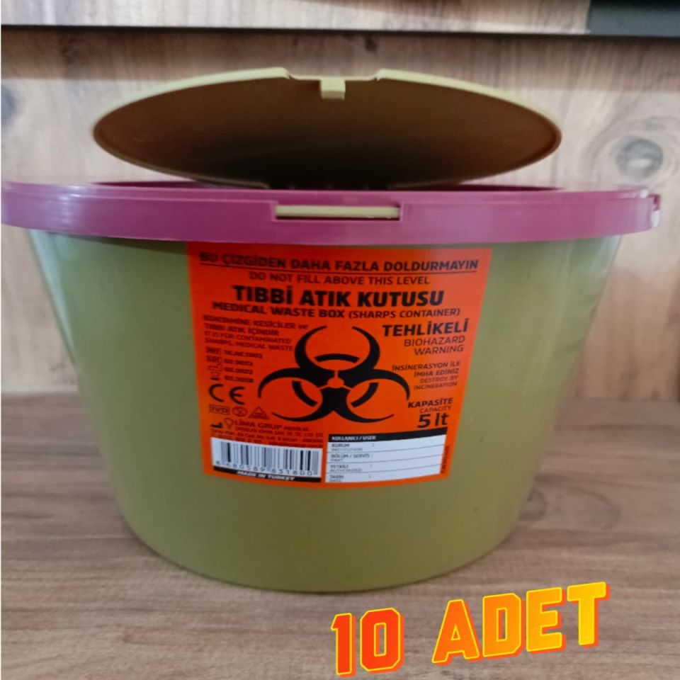 SHARP BOX,Tıbbi Atık Kovası Delici ve Kesici Atık (5 lt-10 Adet)