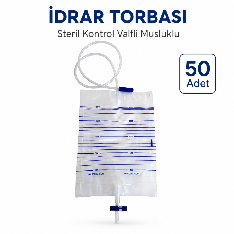 İdrar Torbası Steril Kontrol Valfli T Musluklu 50 Adet
