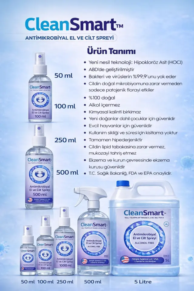CleanSmart El ve Cilt Dezenfektan Spreyi 500 ml