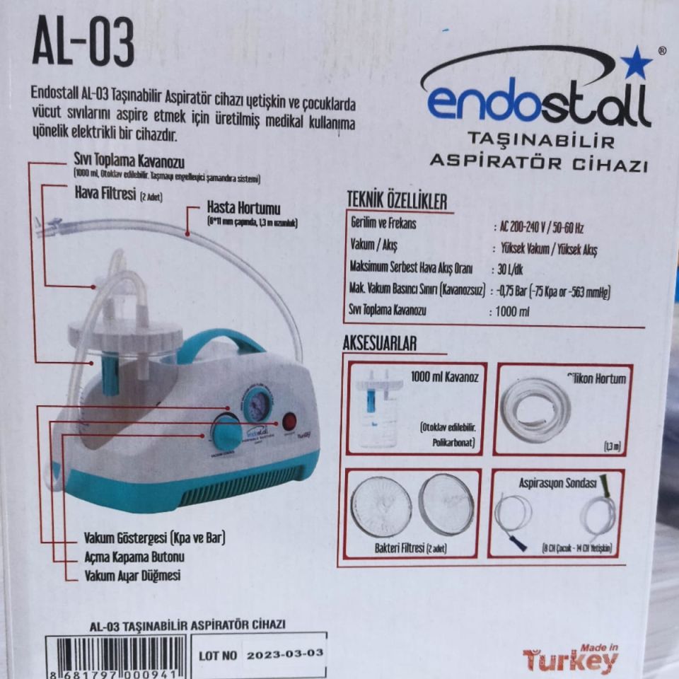 Endostall AL-03 Aspiratör Cihazı 30 L/dk