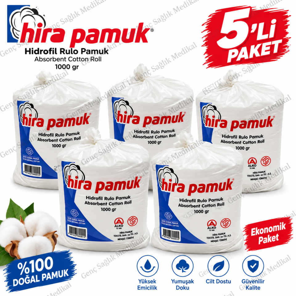 Hira Hidrofil 1 Kg Pamuk 5'li Paket