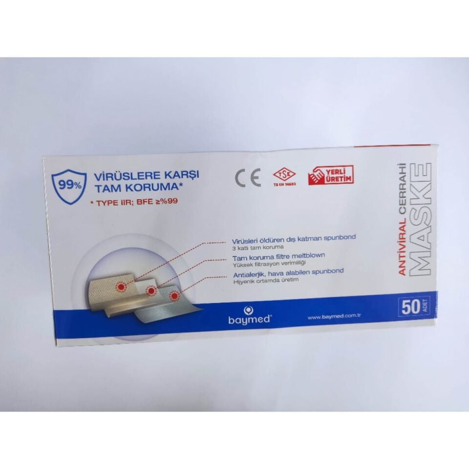 3 Katlı Beyaz Maske Cerrahi Yetişkin BAYMED