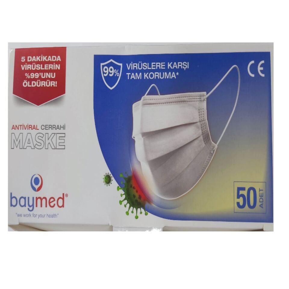 3 Katlı Beyaz Maske Cerrahi Yetişkin BAYMED