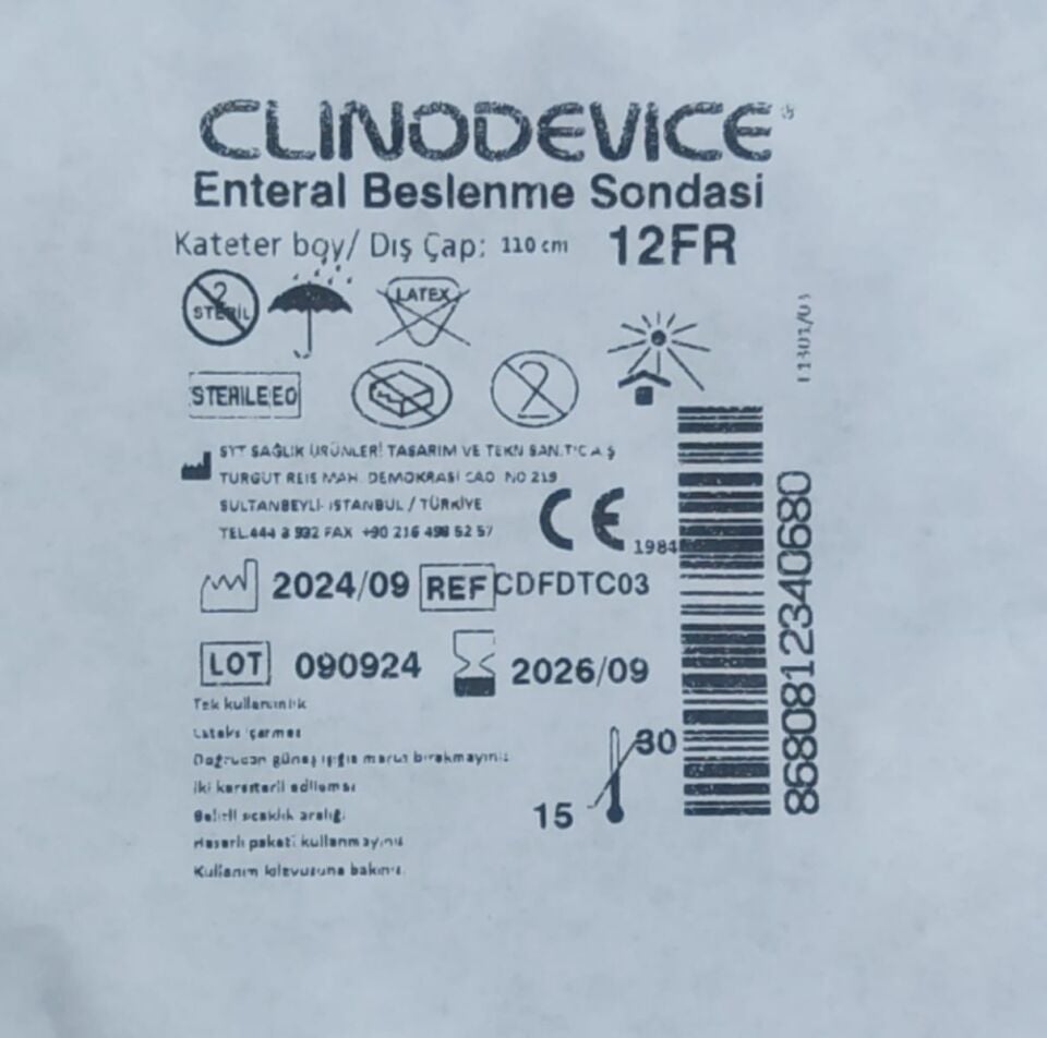 Clınodevıce Nazogastrik Enteral Beslenme Sondası No:12 FR