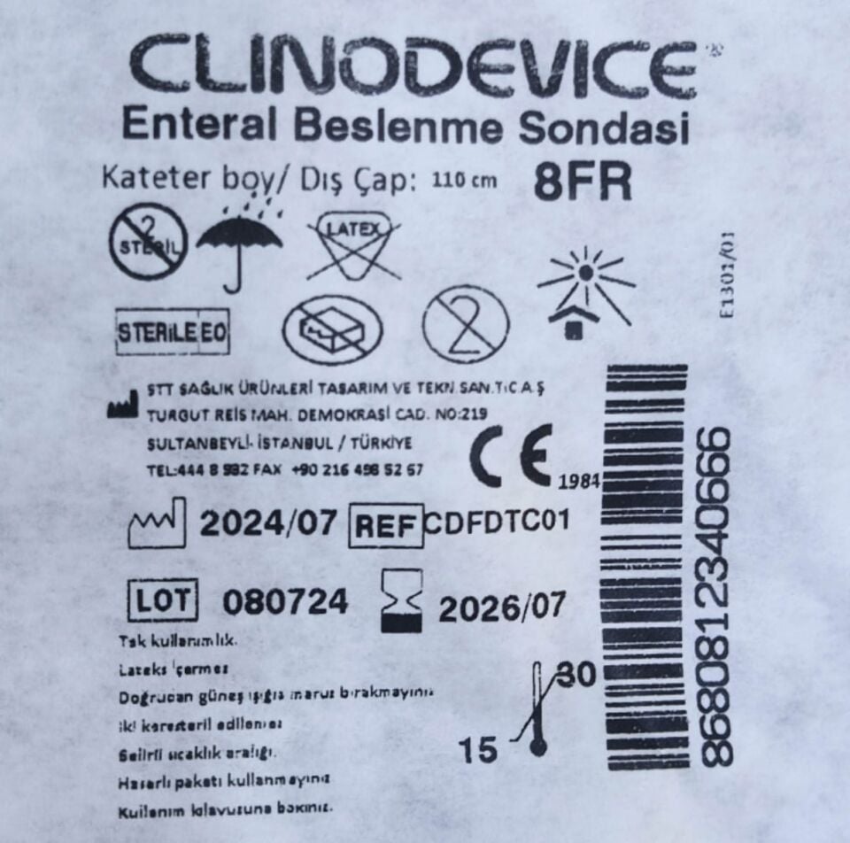 Clınodevıce Nazogastrik Enteral Beslenme Sondası No:8 FR