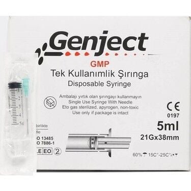 Genject 3 Parçalı Yeşil İğneli 5 cc Enjektör (21G) – Steril Tek Kullanımlık