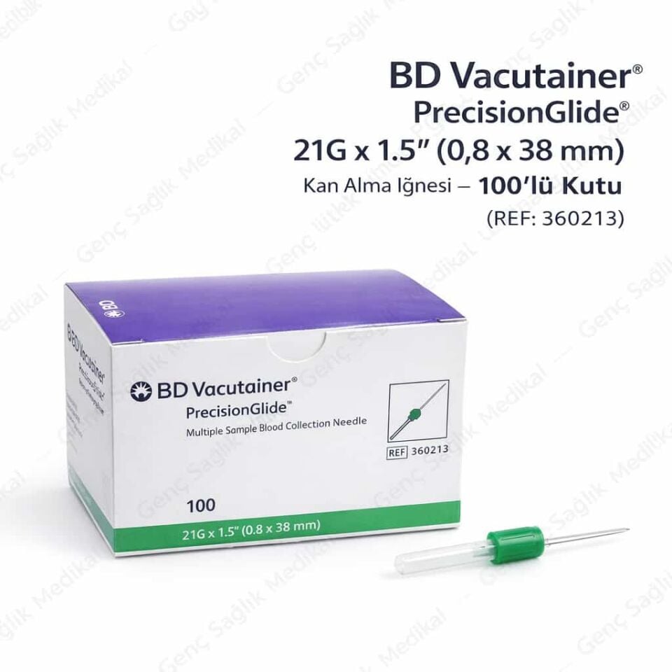 BD Vakutainer 21G x 1,5” (0,8 x 38 mm) – Kan Alma İğnesi (Yeşil Uç)