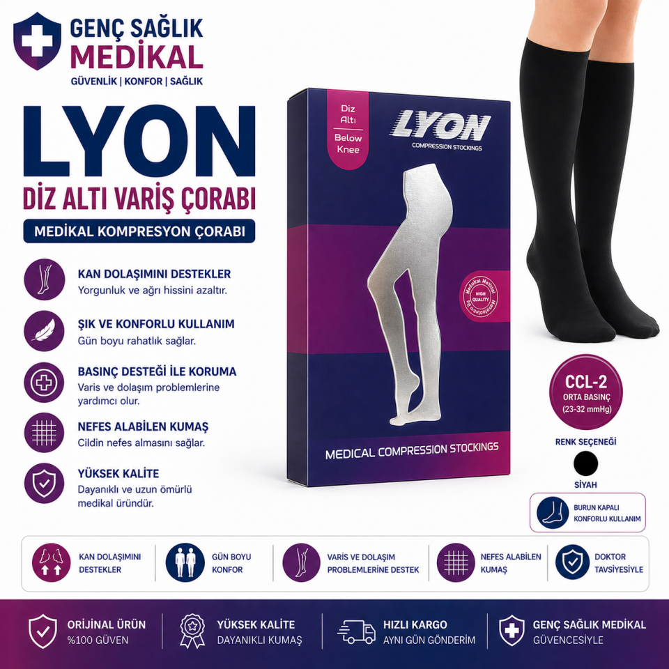 Diz Altı Varis Çorabı Siyah (B.Kapalı) CCL-2 LYON