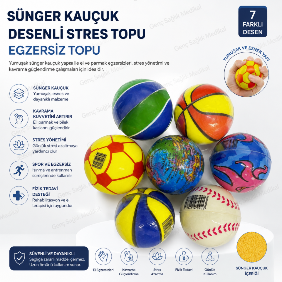 Sünger Kauçuk Desenli Stres-Egzersiz Topu