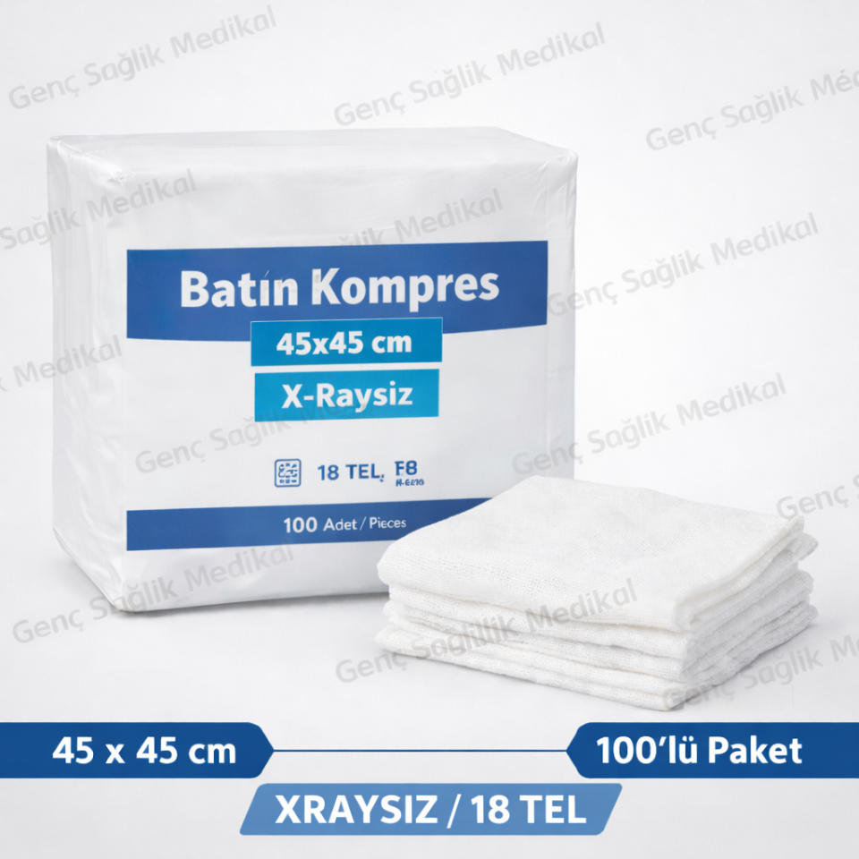 Batın Kompres 45 Cm X 45 Cm Xraysız (Gazlı Bezden 18 tel) 50'li Paket