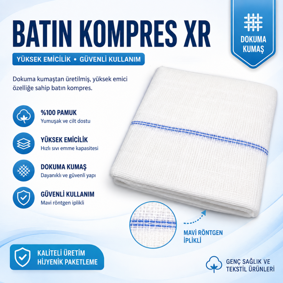 Batın Kompres 45 Cm X 45 Cm Xraysız (Gazlı Bezden 18 tel) 50'li Paket