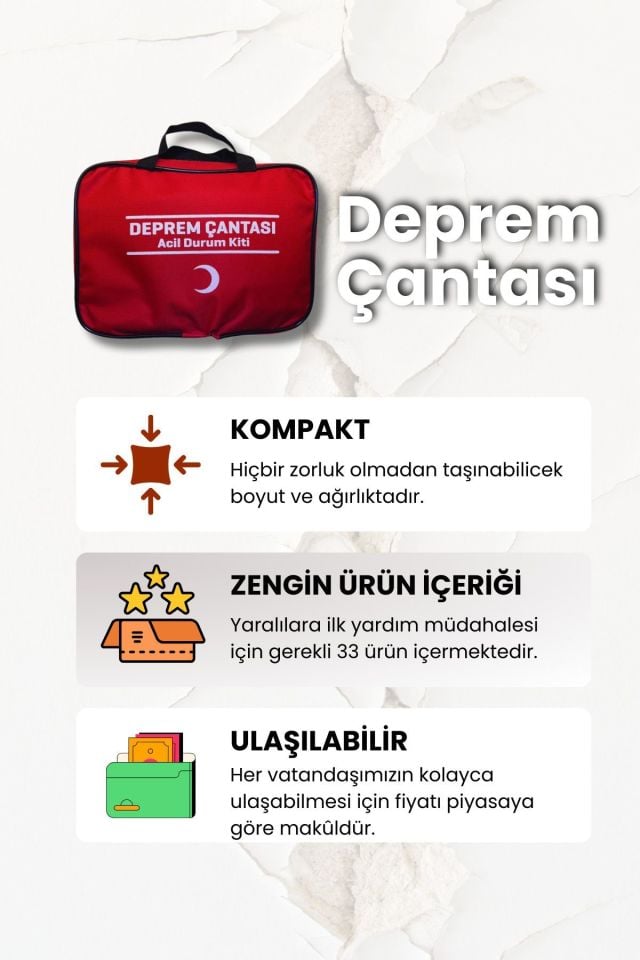 Deprem,Afet Çantası,Acil Durum,Ilk Yardım Kiti Seti 33 Parça