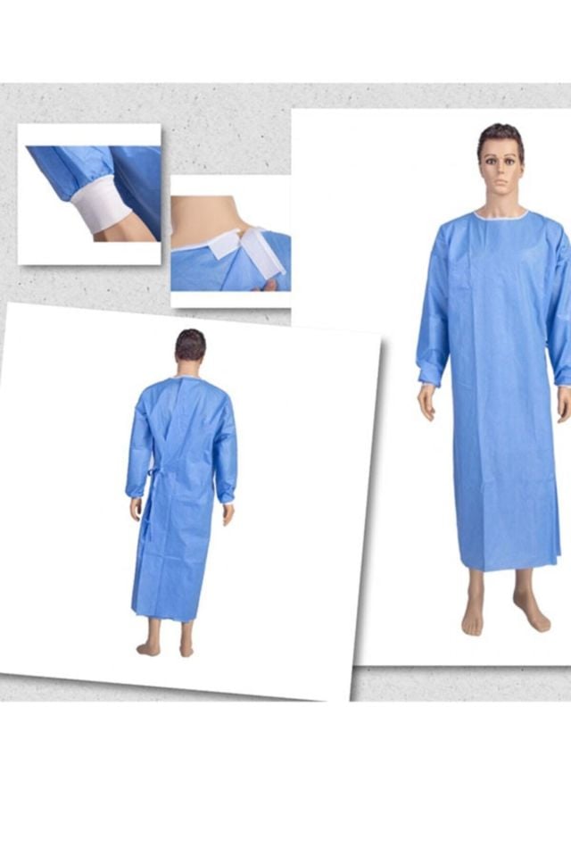 Tek Kulanımlık Sms Mavi Uzunkol Ribanalı Önlük(50 Adet)