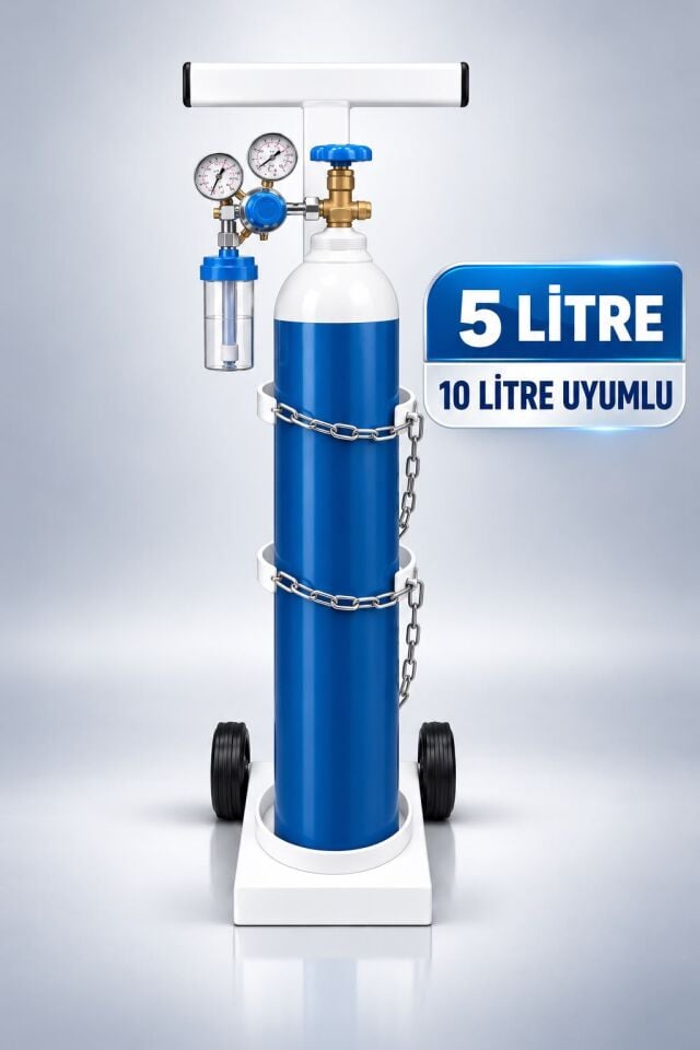 Oksijen Tüpü Taşıma Arabası (5 & 10 Lt Uyumlu)