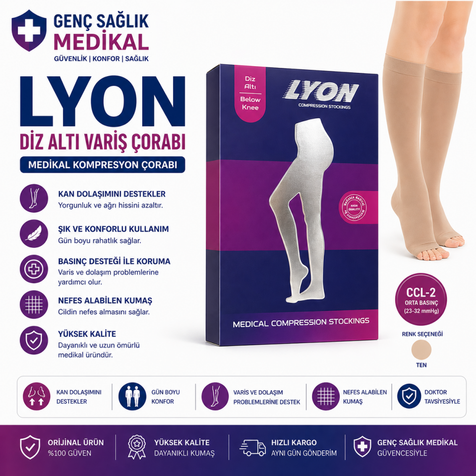 Diz Altı Varis Çorabı CCL 2 Burnu Açık (LYON)