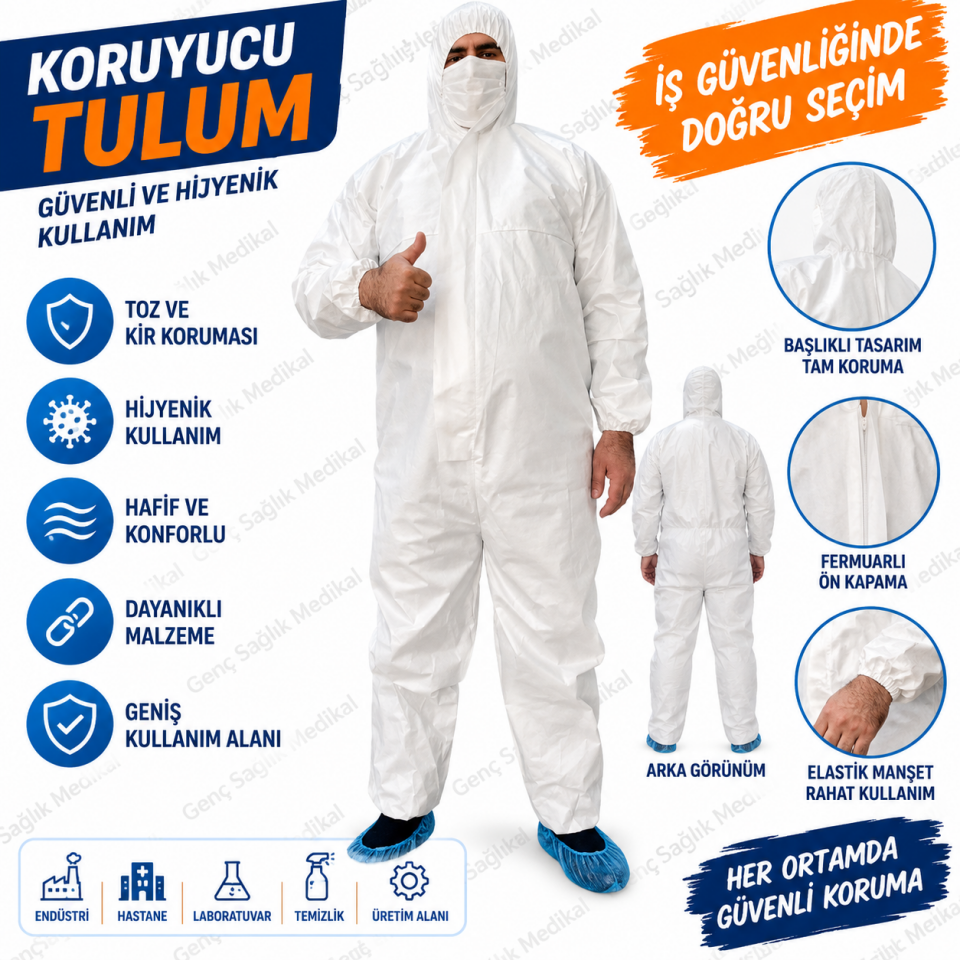 Tek Kullanımlık Lamineli Tulum 50 Gr Fermuarlı Koruyucu Tulum