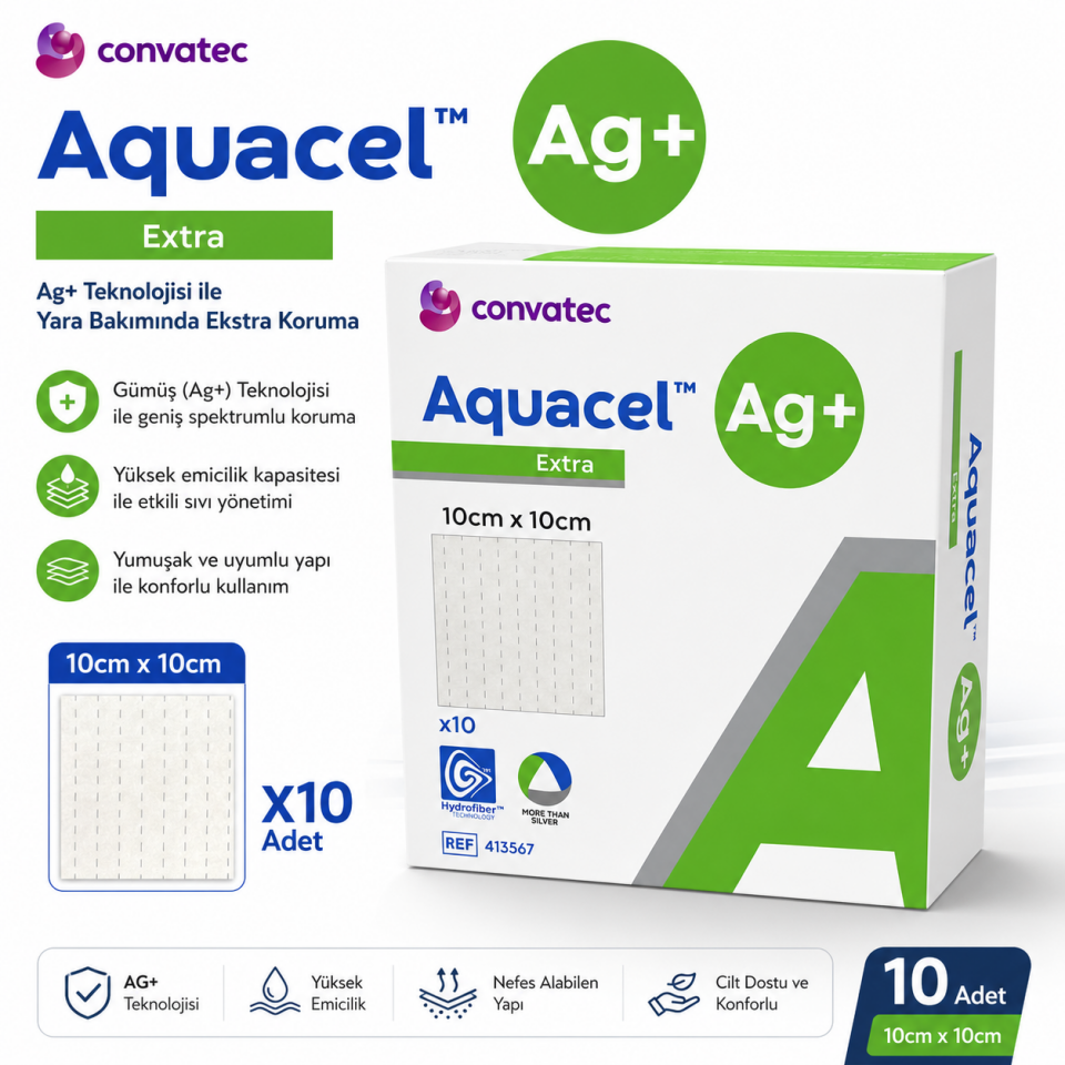 Aquacel Ag+ Extra Gümüş İçerikli Yara Örtüsü 10x10 cm