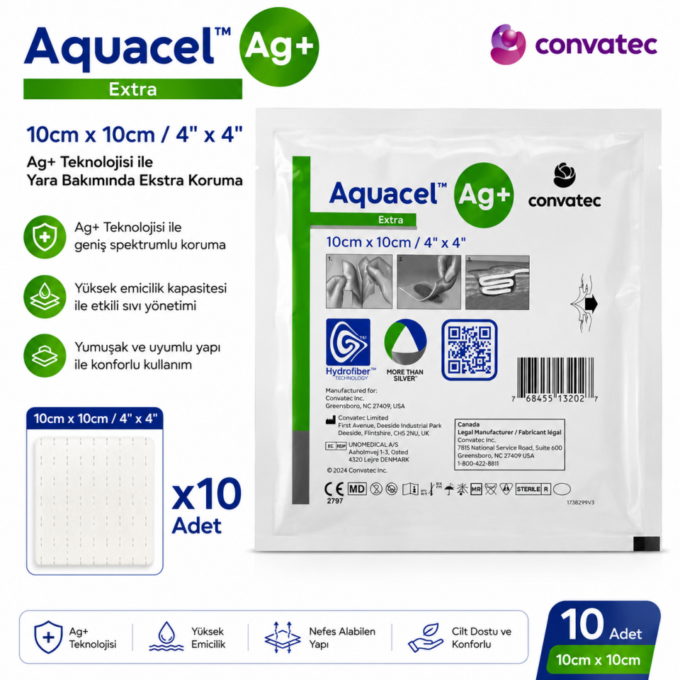 Aquacel Ag+ Extra Gümüş İçerikli Yara Örtüsü 10x10 cm