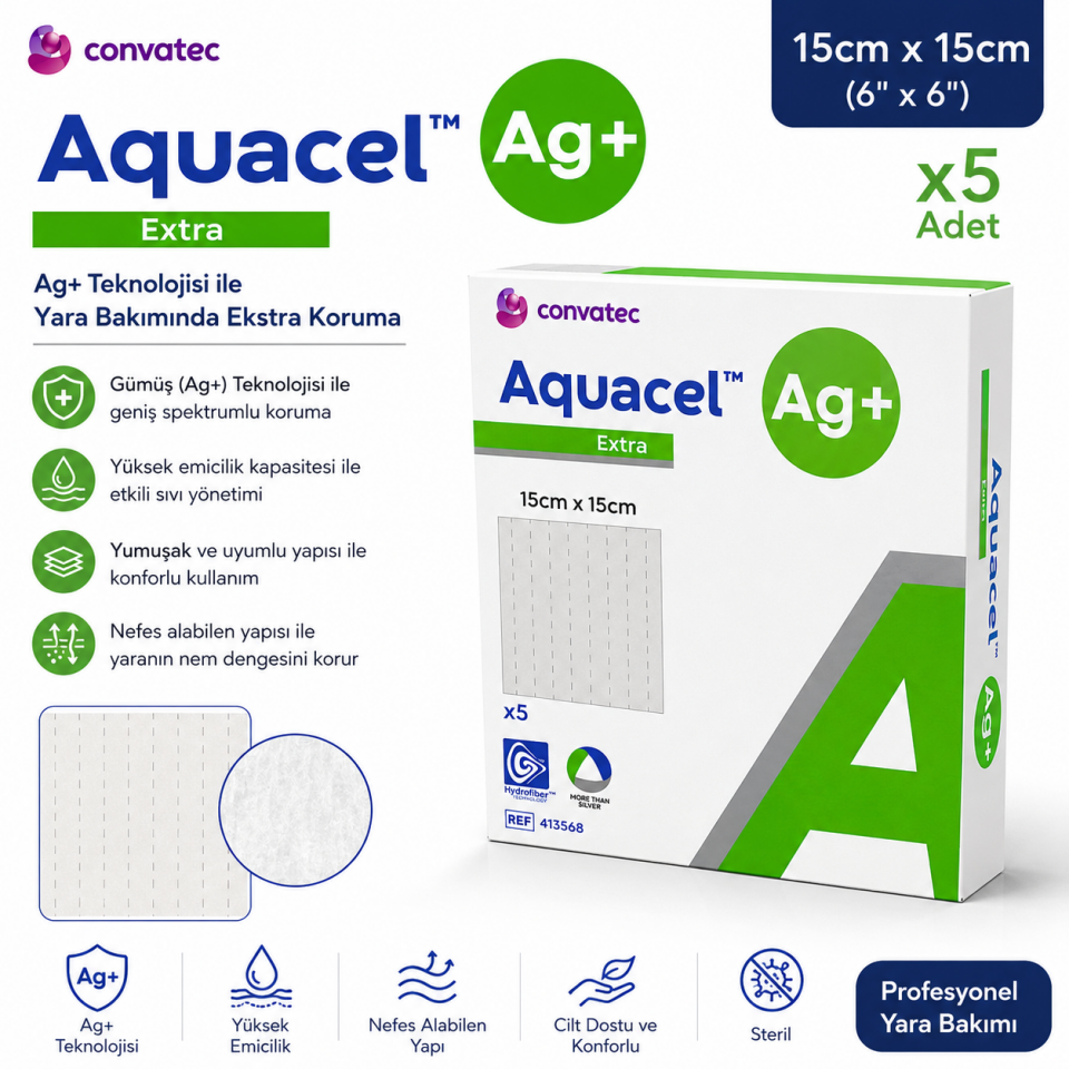 Aquacel Ag+ Extra Gümüş İçerikli Yara Örtüsü 15x15 cm
