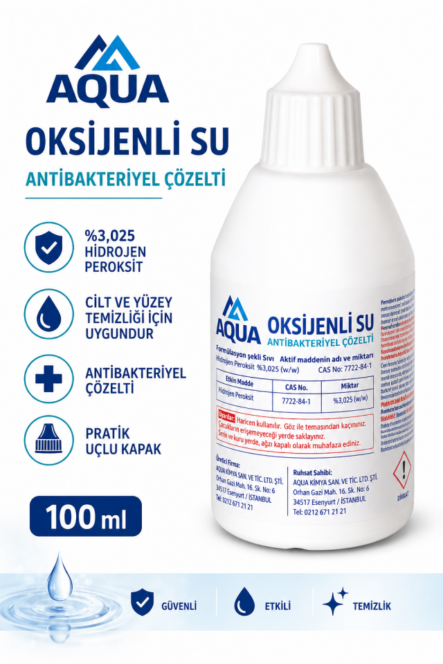 Aqua Oksijenli Su 100 ML 10 Adet | %3 Hidrojen Peroksit 10'lu Paket