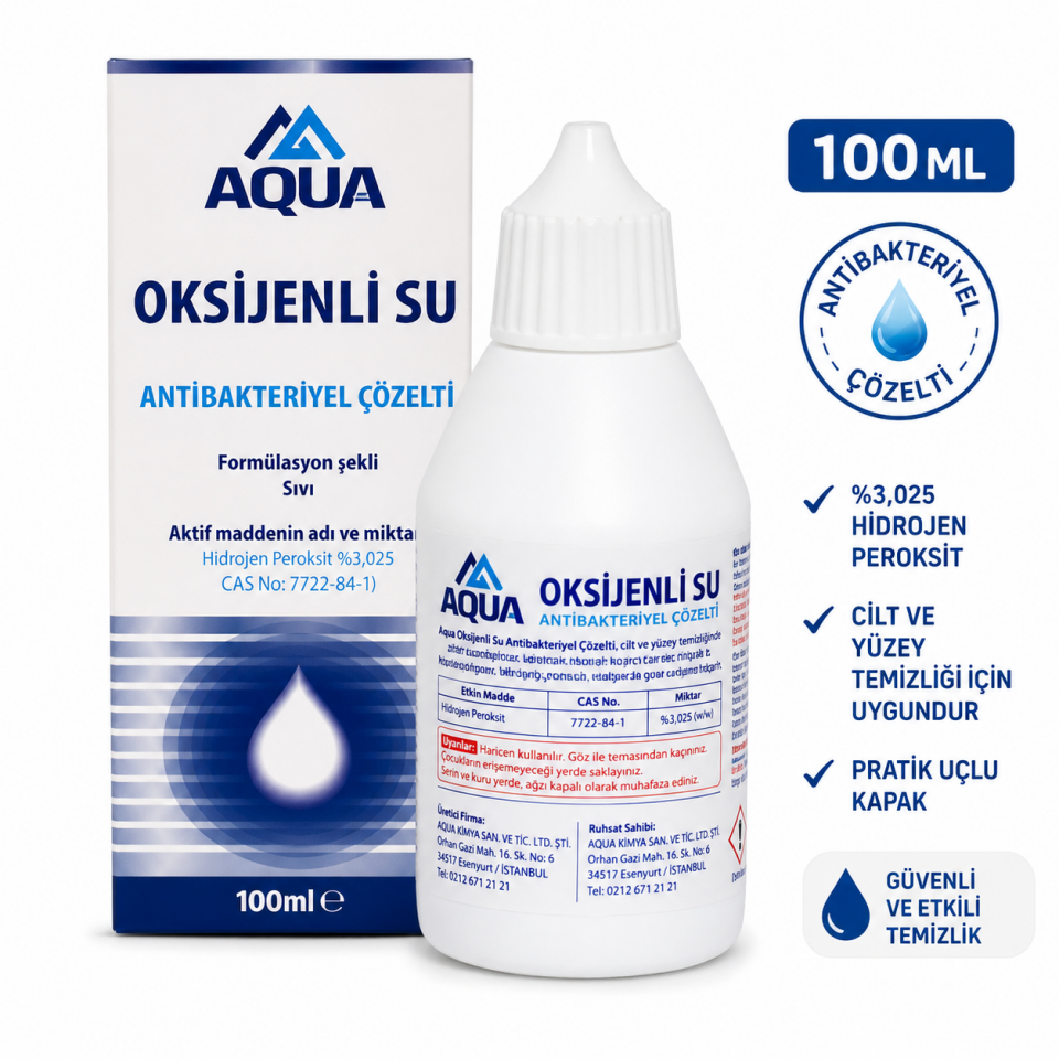 Aqua Oksijenli Su 100 ML 10 Adet | %3 Hidrojen Peroksit 10'lu Paket