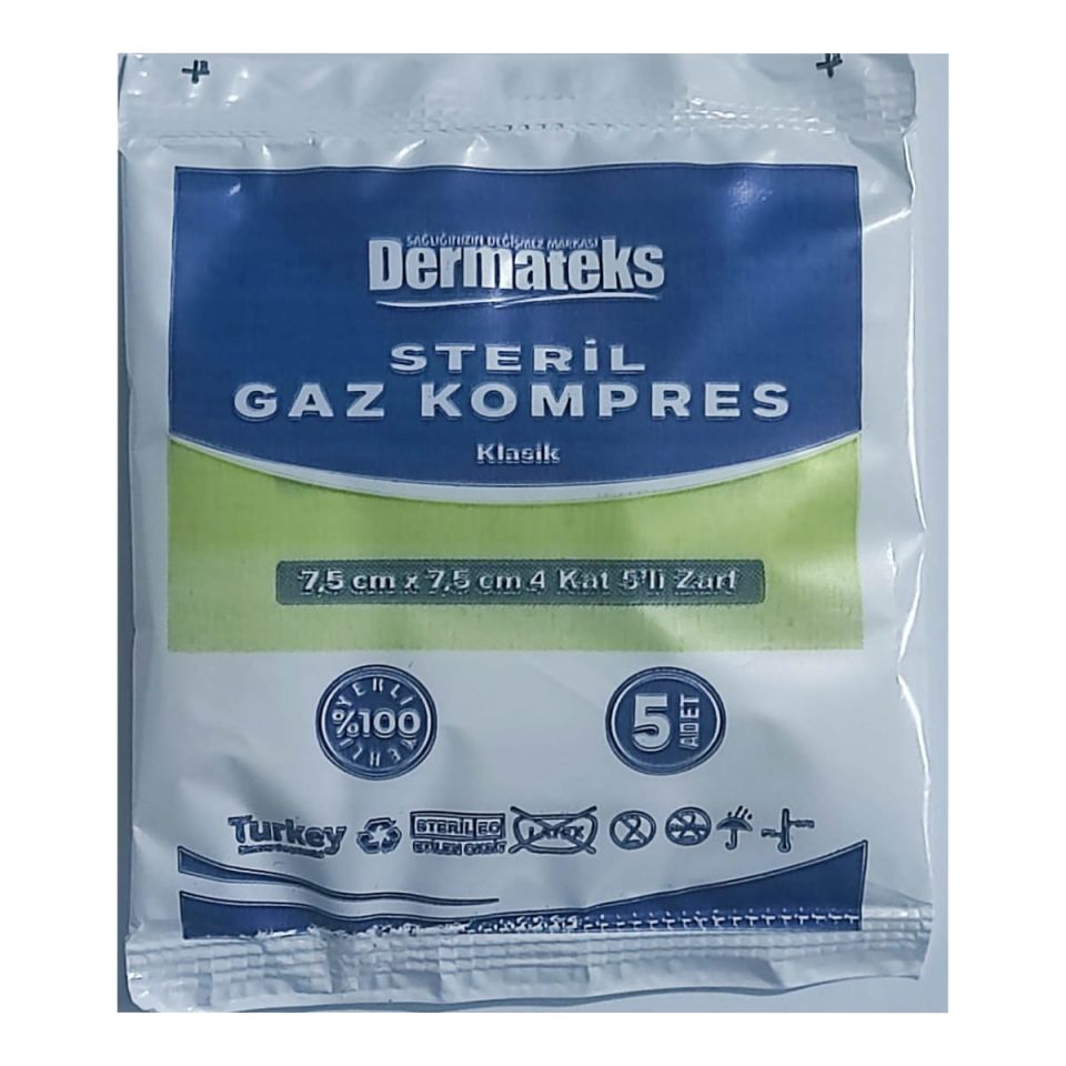 Steril Spanç.Gaz Kompres(7,5x7,5cm 4 Kat 100'lü)DERMATEKS
