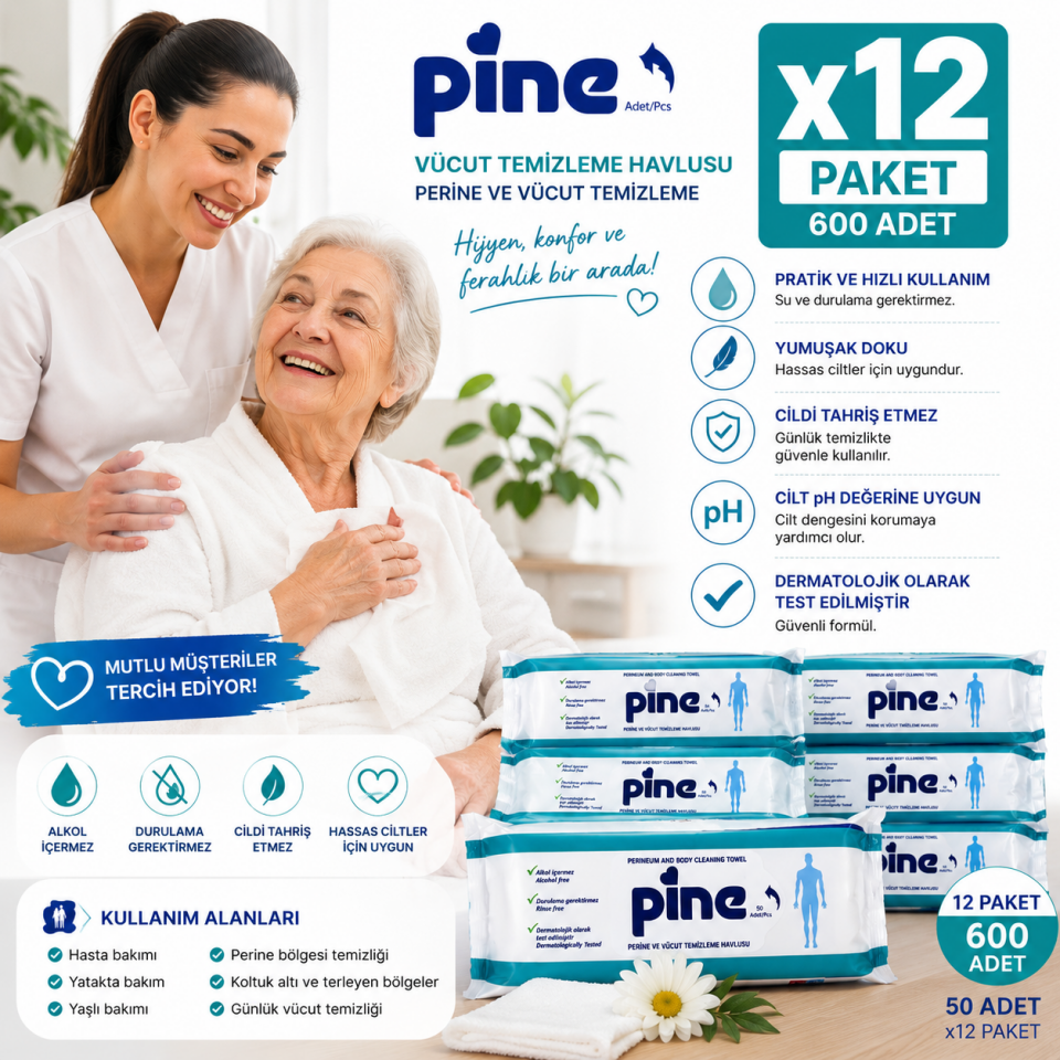 Pine Vücut Temizleme Havlusu Hasta Temizleme Mendili
