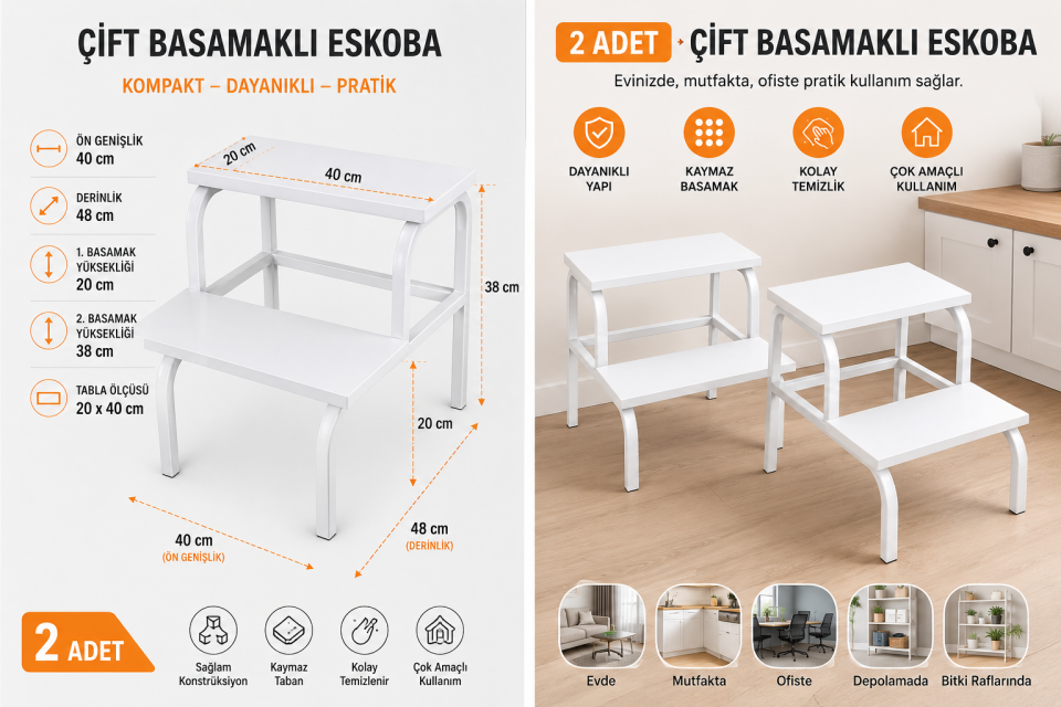 Çift Basamaklı Eskoba – Beyaz 2 Adet