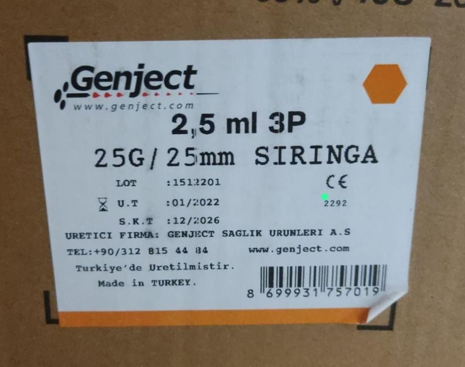 AŞI Enjektörü Turuncu İğneli( 2 ml )