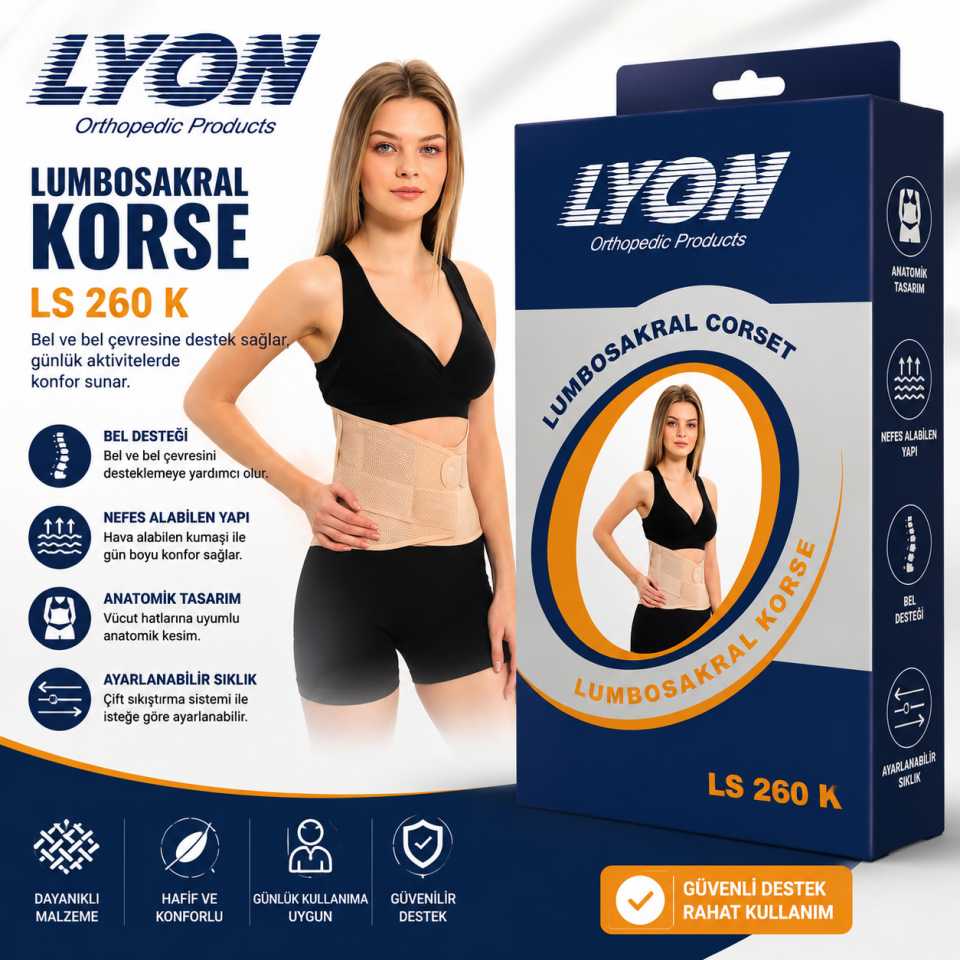 Lyon Lumbosakral Çelik Balenli Bel Korsesi
