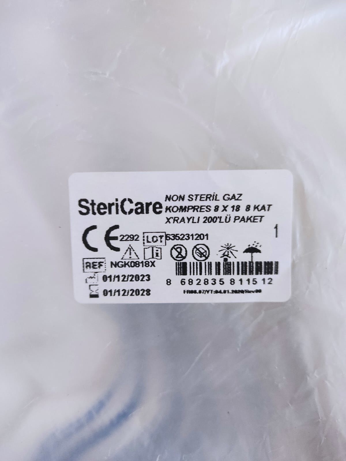 SPANÇ .Gaz Kompres 8 X 18 cm 8 Kat (200 Adet) No Steril