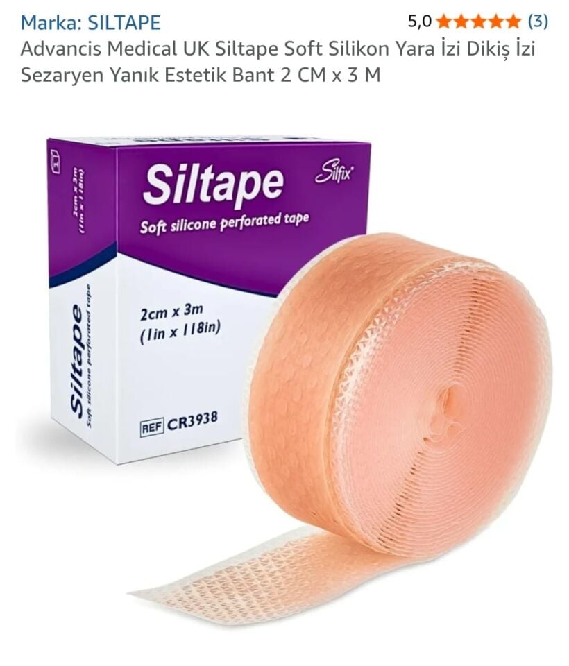 Siltape Soft Silikon Yara İzi Dikiş İzi Sezaryen Yanık Estetik Bant 2cmx3mt