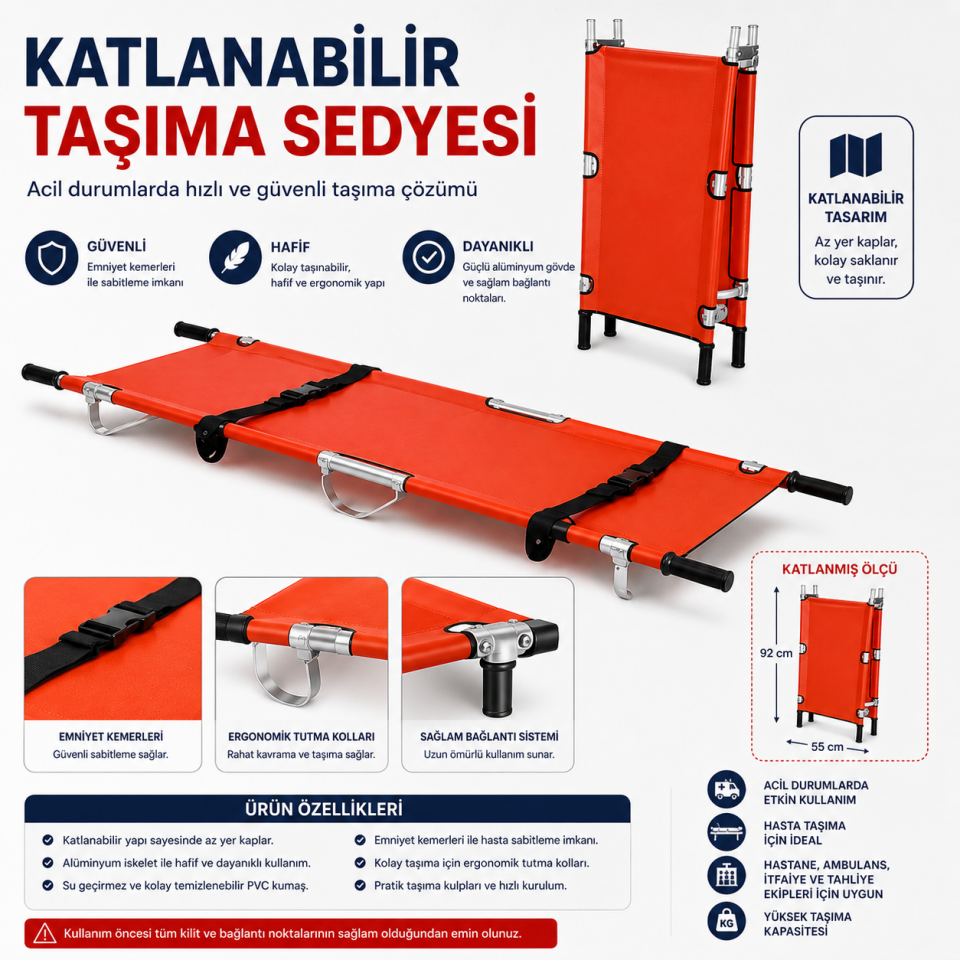 Pole Katlanır Sedye Alüminyum Taşıma Sedyesi