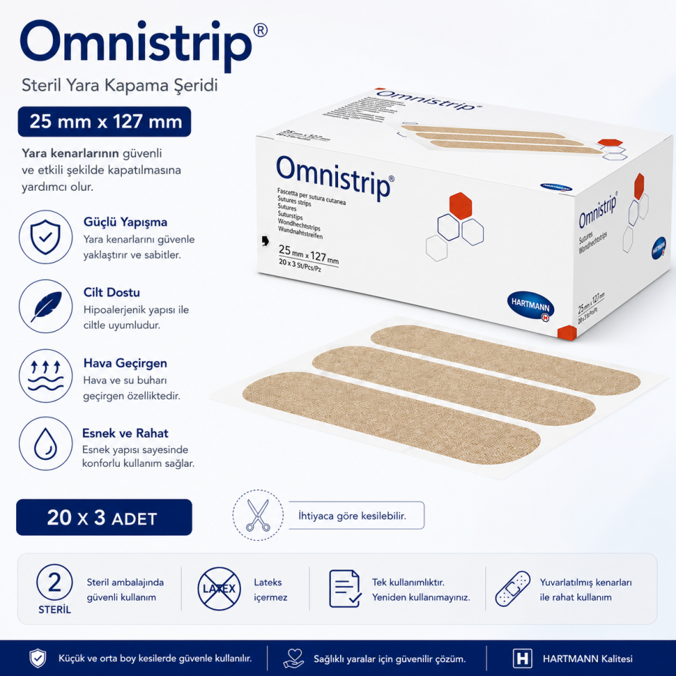 Omnistrip 25 mm × 127 mm Steril Yara Kapatma Şeridi – Hartmann