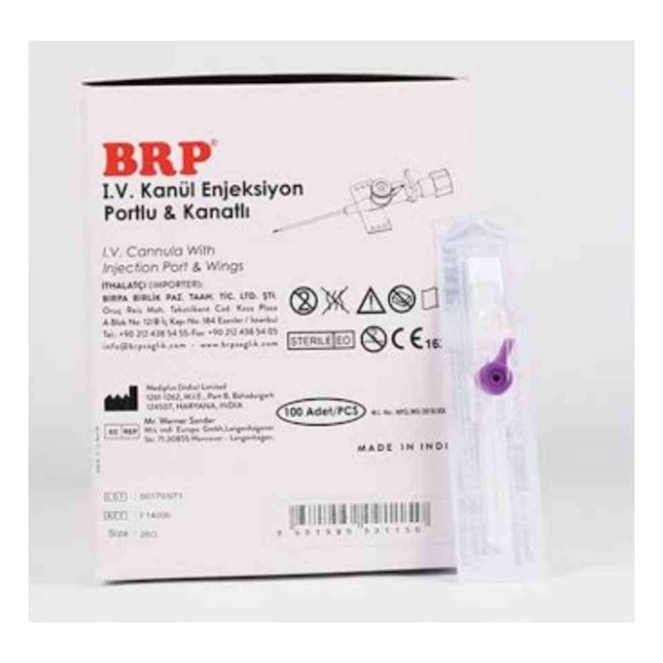 BRP Branül,anjıkot,kanül,intraket Mor (26G) 100'lü