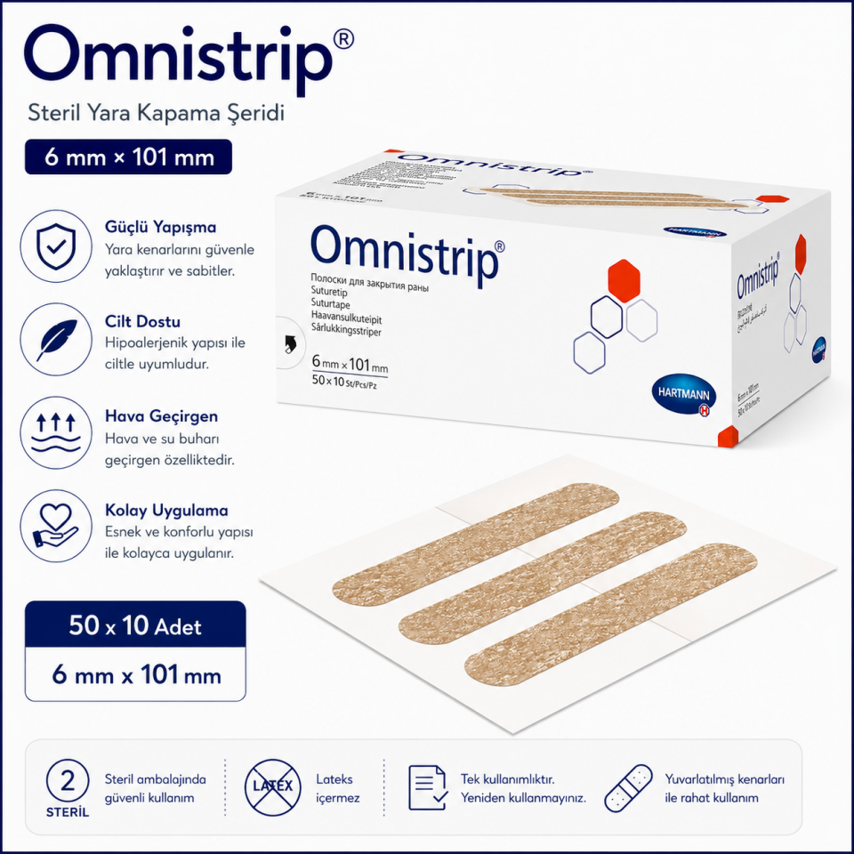 Omnistrip Steril Yara Kapama Şeridi 6 mm × 101 mm – Hartmann