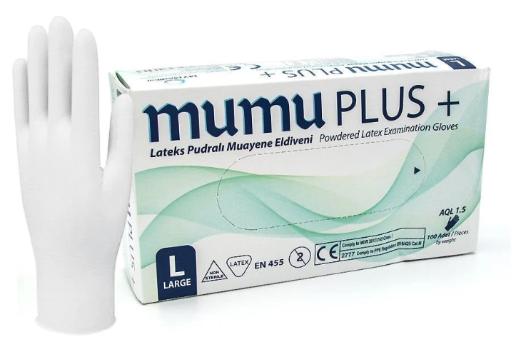 Mumu Lateks Pudralı Muayene Eldiveni L Beden (500 ADET)