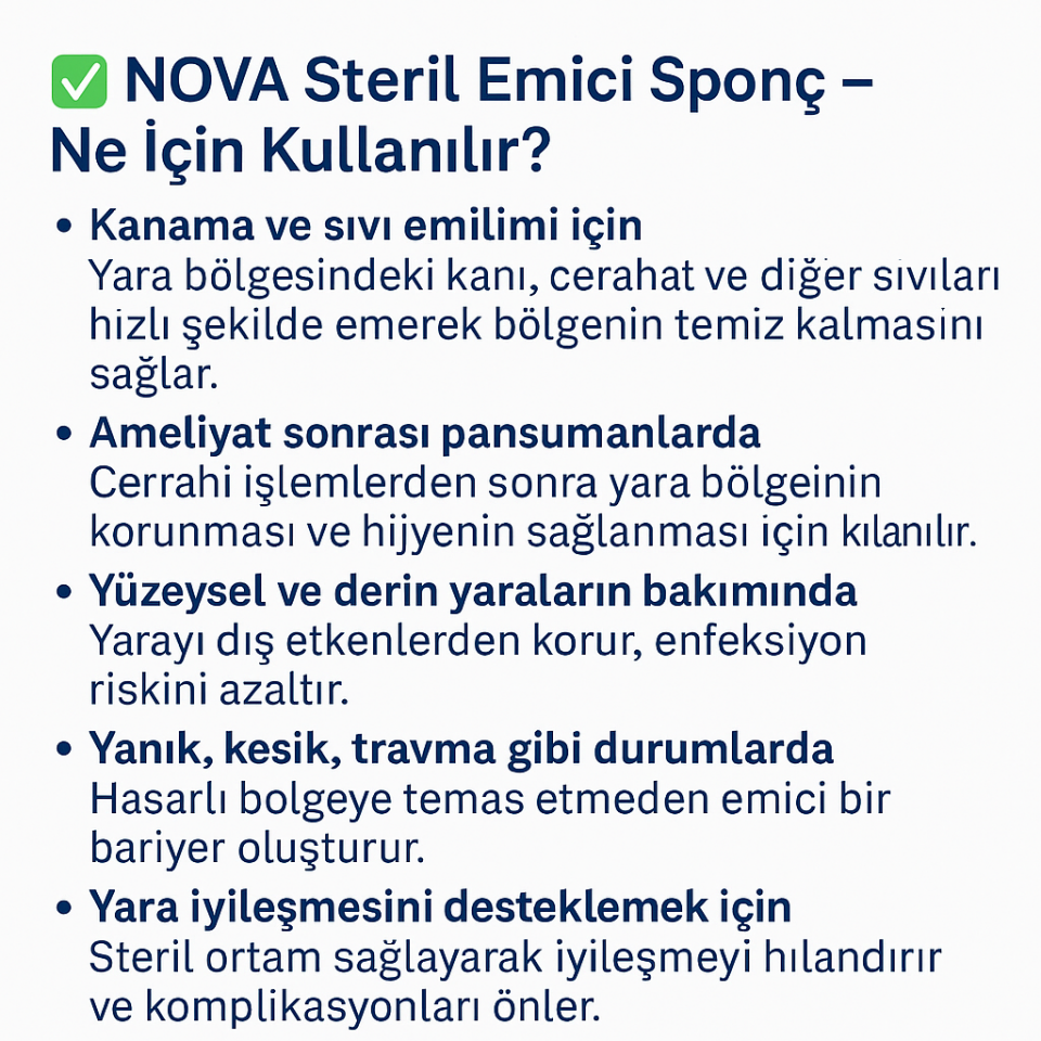 NOVA STERİL EMİCİ SPANÇ 7,5 CM X 7,5 CM